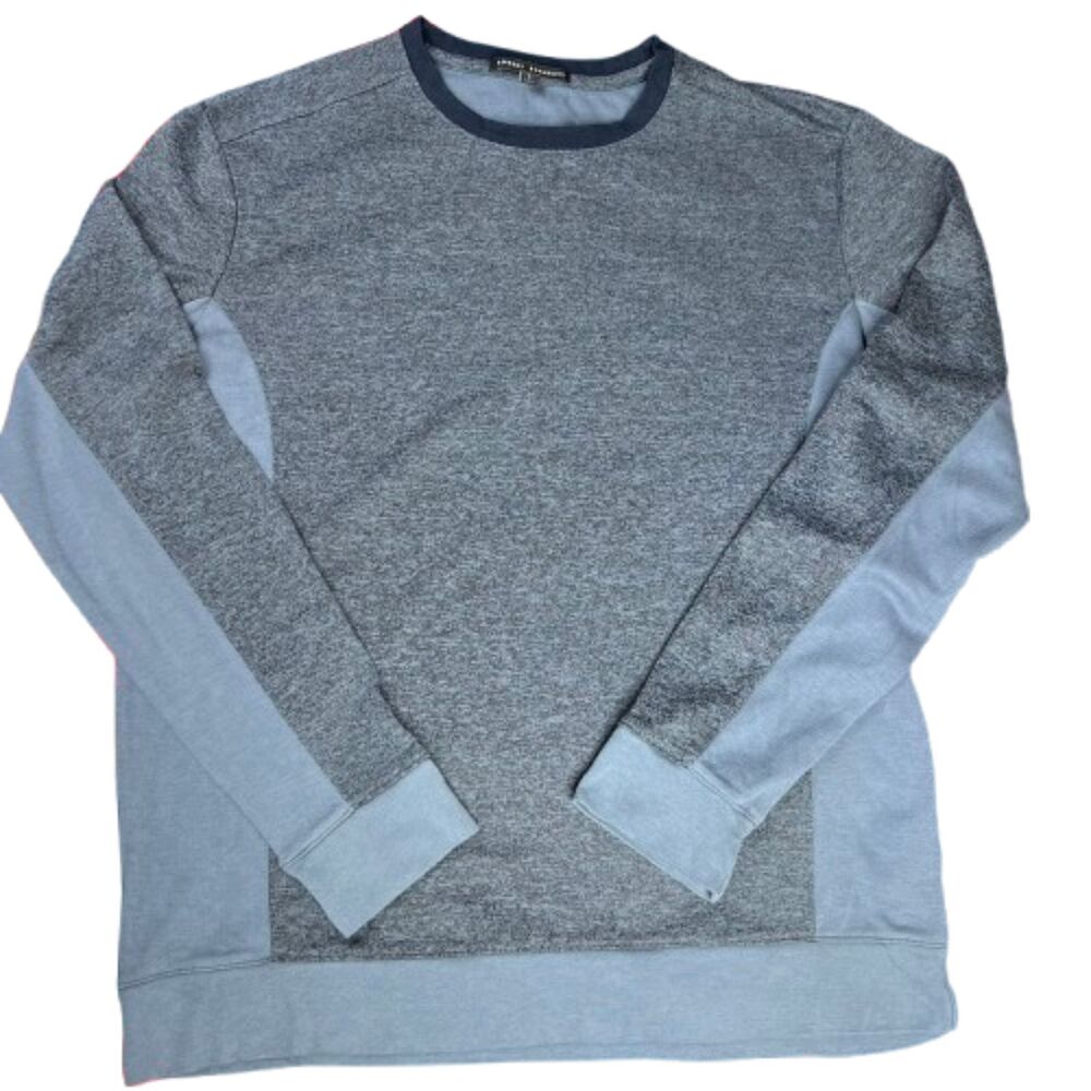 Robert Barakett Men’s Heather Gray Long Sleeve Crewneck Shirt Navy Trim L